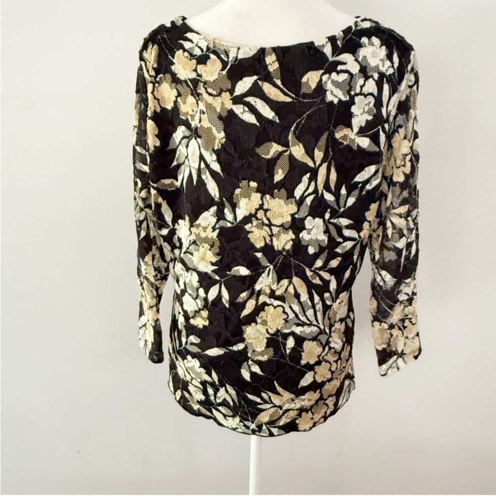 Vintage Women Y2K Dark Floral Lace Asymmetrical Babydoll Top Large Office Casual - Picture 6 of 8